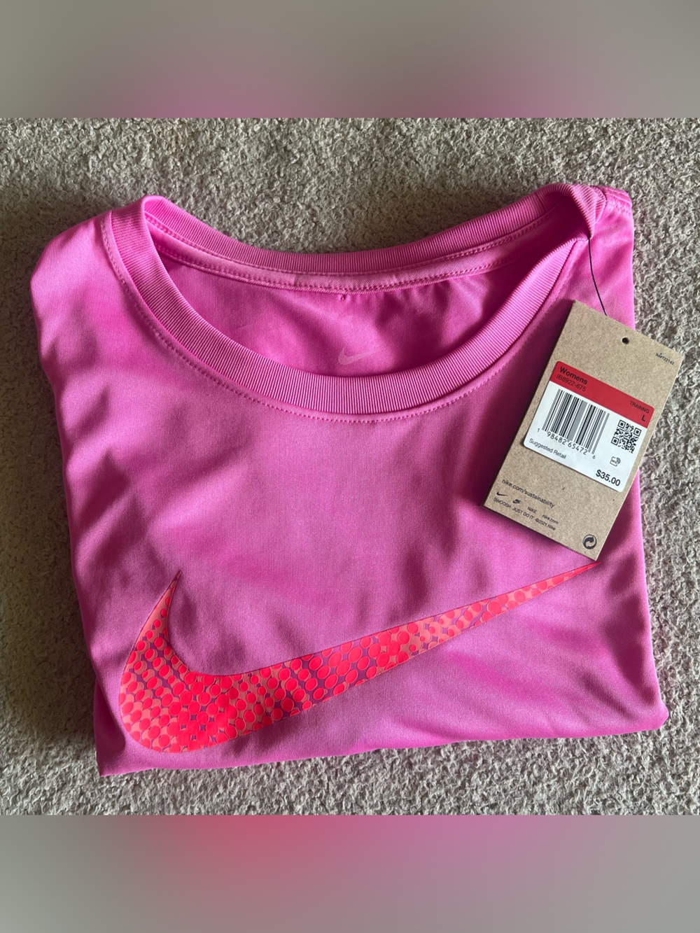 NWT Nike Pink and Coral Dot Swoosh Performance Tee - Picture 4 of 4